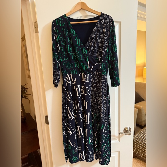 Ralph Lauren Black and Green Wrap Dress - Picture 1 of 2